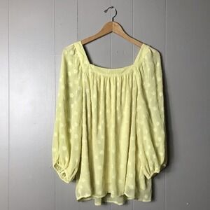 LC LAUREN CONRAD SHEER SWISS DOT PEASANT BLOUSE LINED SQUARE NECK WOMENS SIZE XL